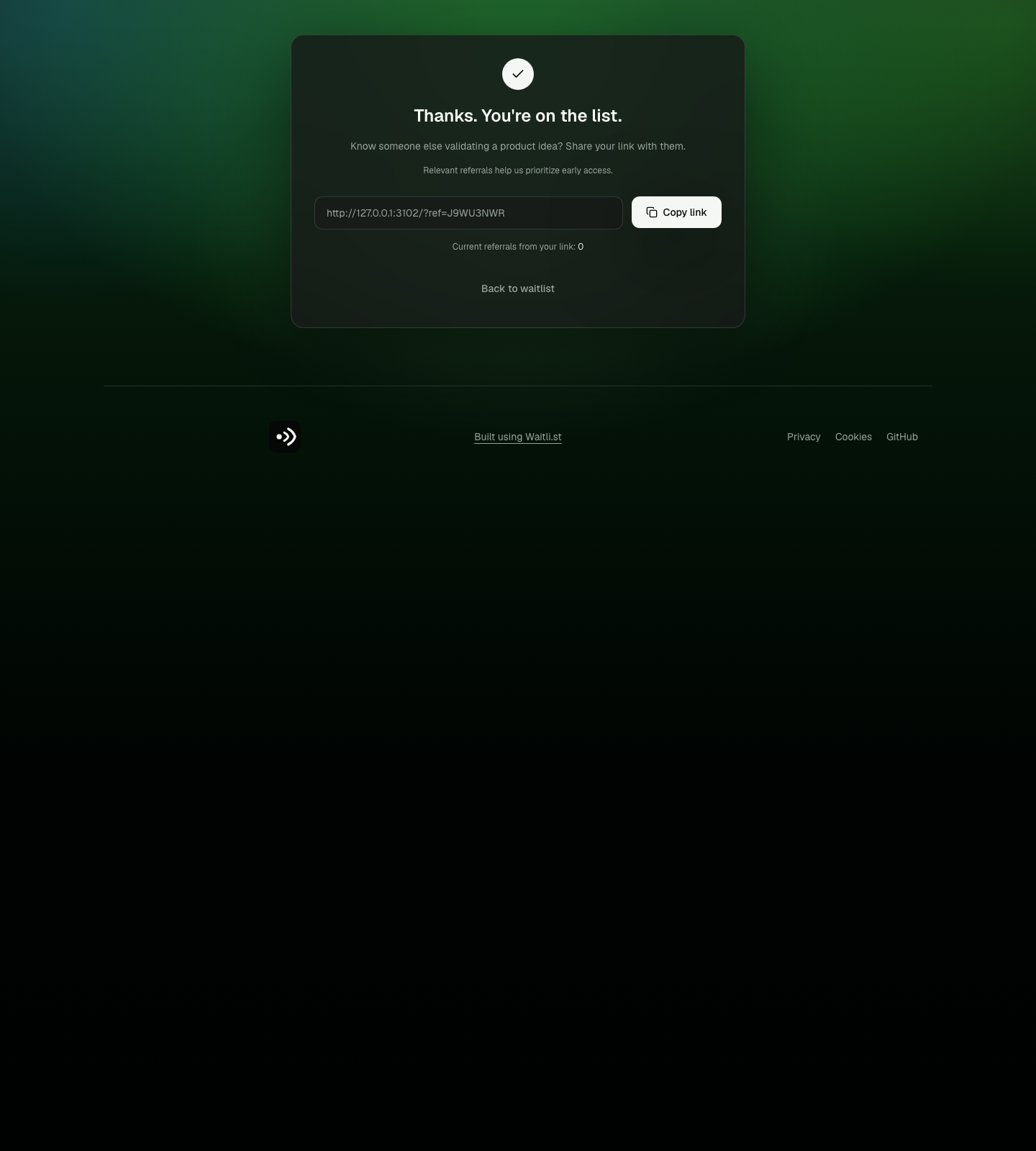 referral success screen